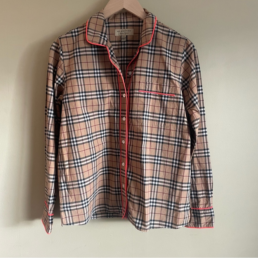 BURBERRY check neon piped pyjama style top